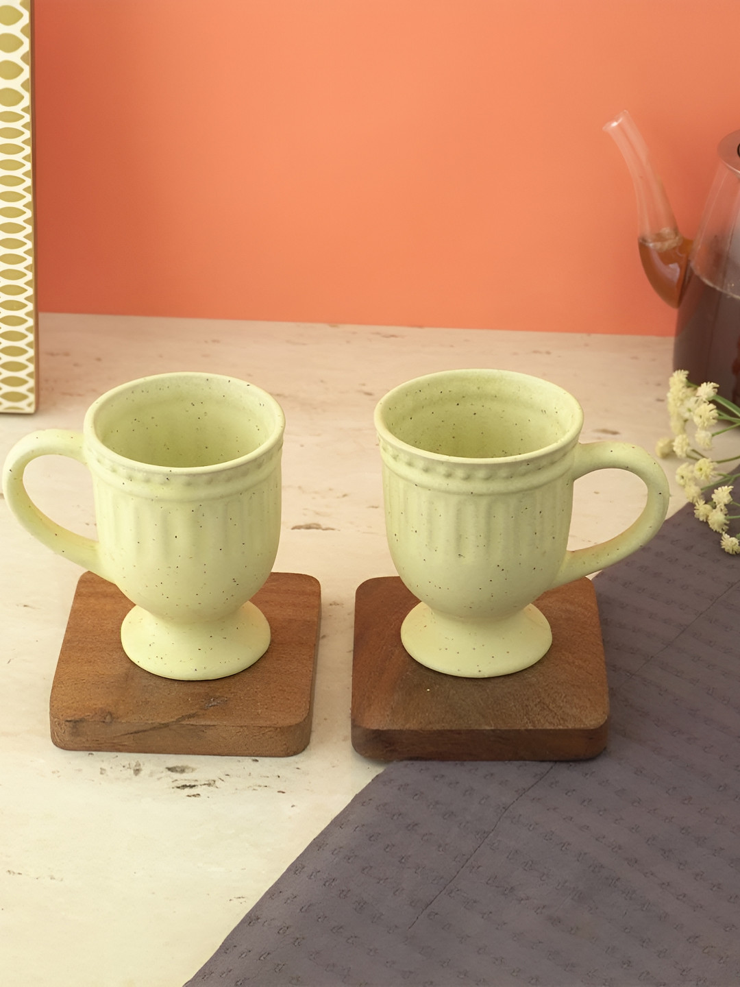 The Decor Mart Valentine Day Beige Textured Ceramic Handmade 2 Piece Mugs-300ml