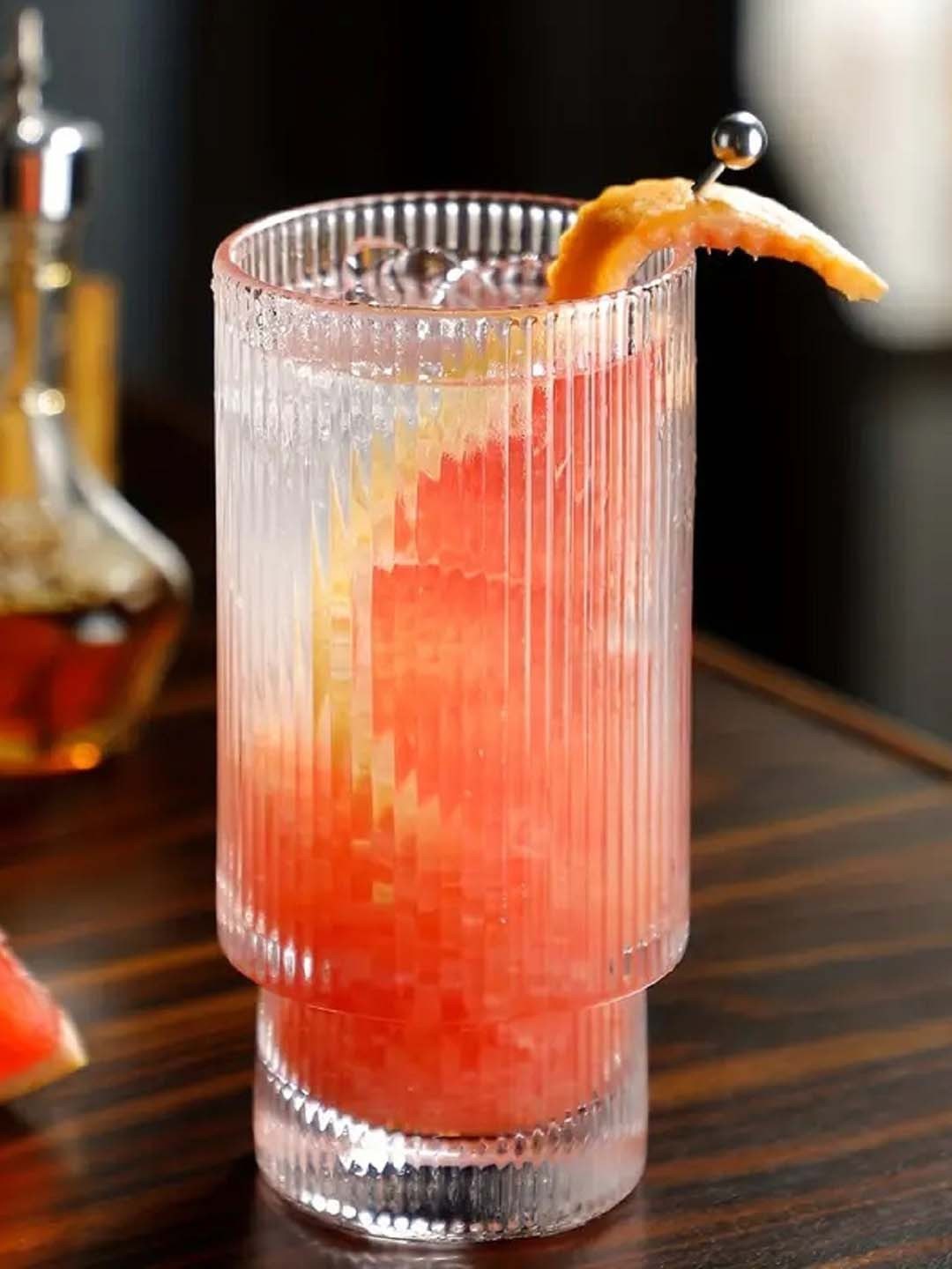 MELBIFY Transparent 6 Pieces Ribbed Highball Tall Cocktail Glass - 330 ml