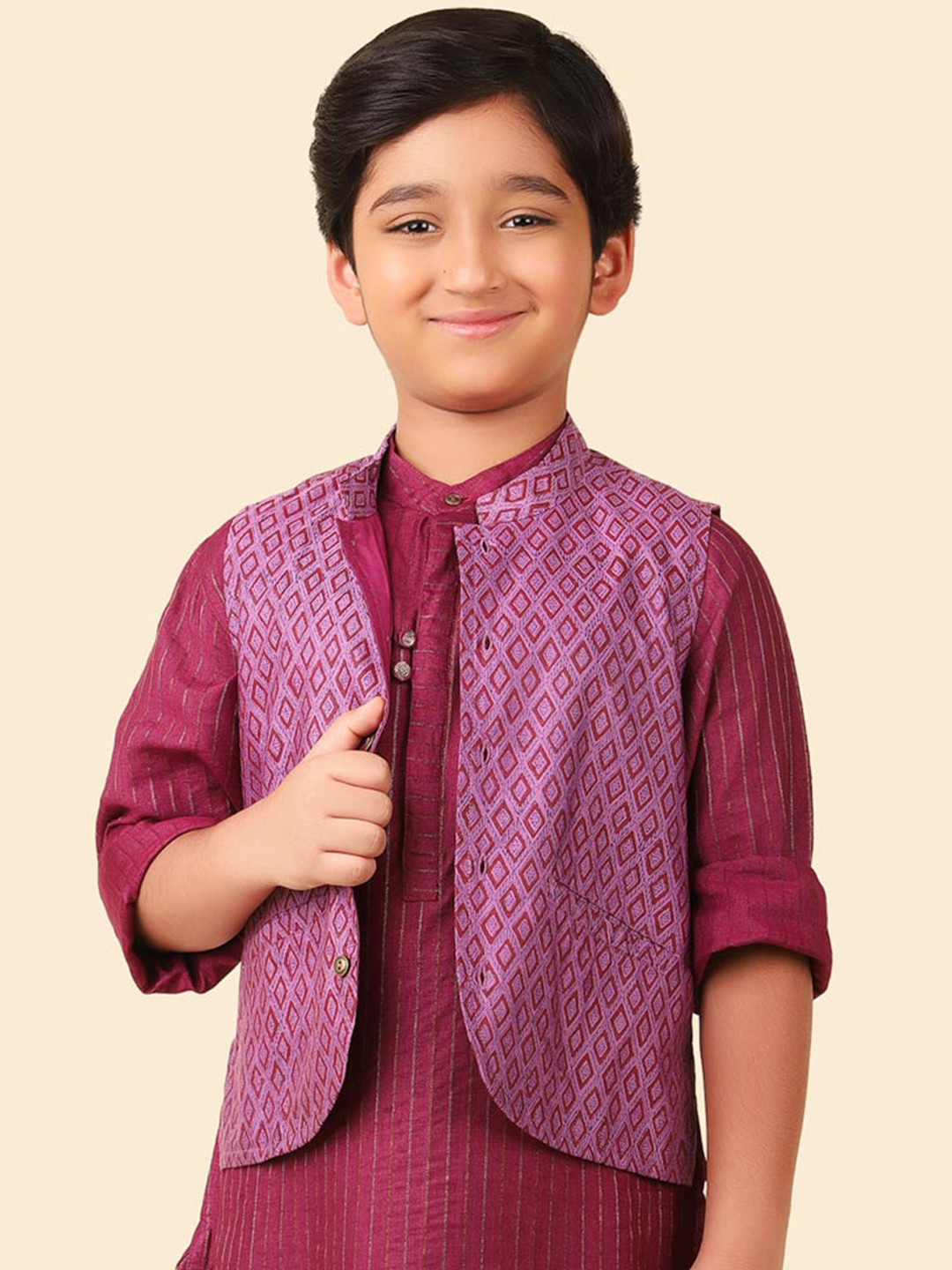 Fabindia Boys Hand Block Printed Nehru Jacket
