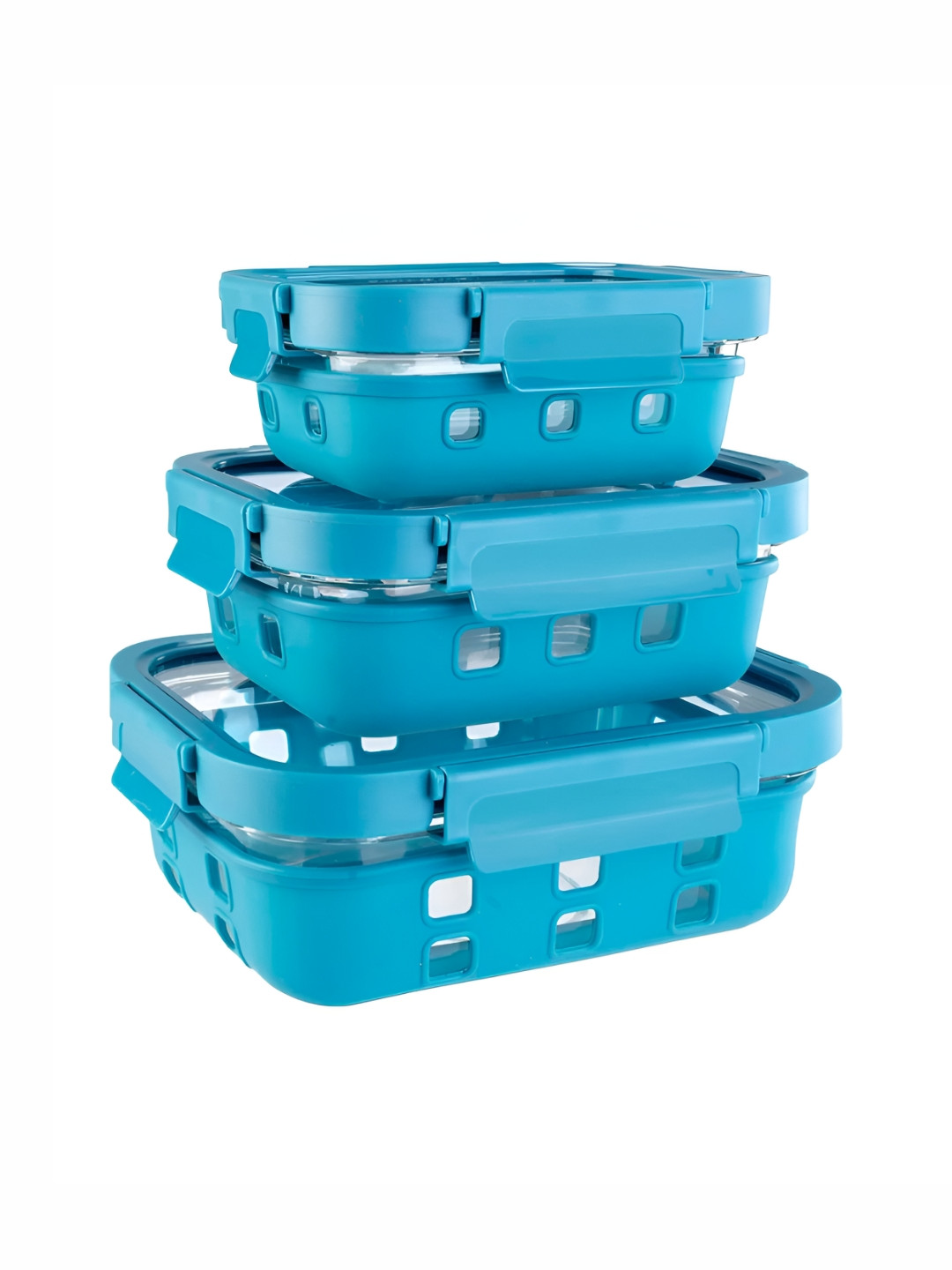 The Better Home Blue 3Pcs Glass Microwave Safe Lunch Boxes