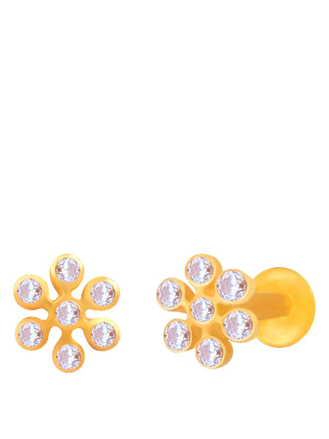 BHIMA 22K BIS Hallmark (916) Yellow Gold Designer Floral Stone Nose Pin