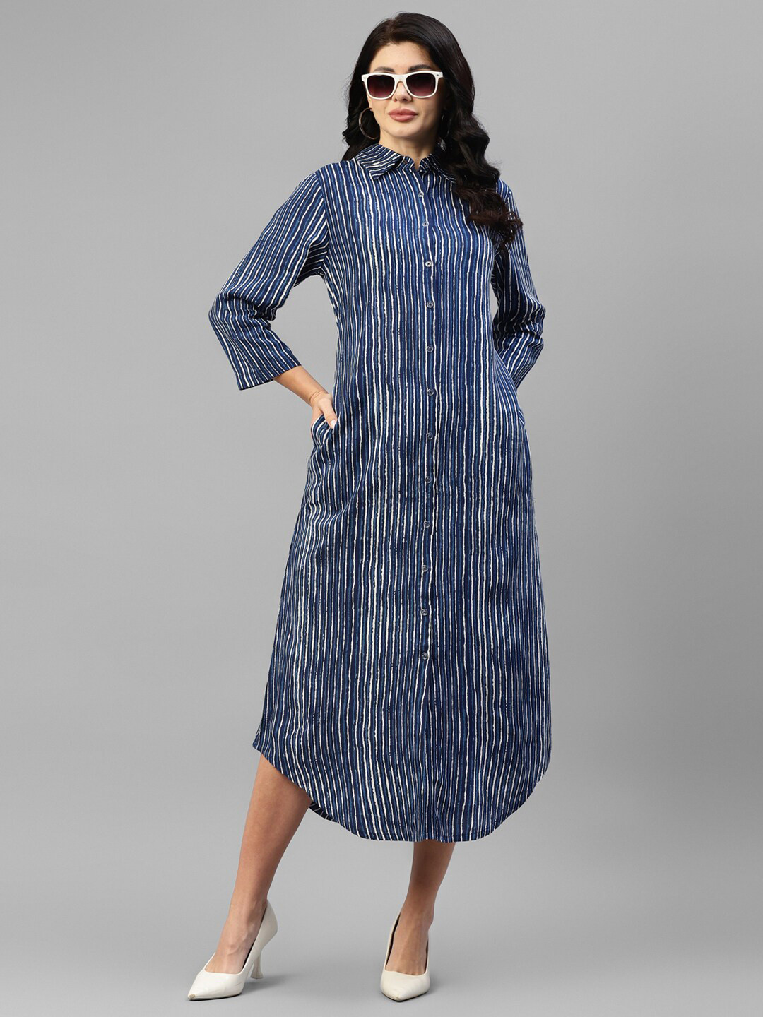 Vibes by Vibes by Deebaco Striped Printed Midi Shirt Dress