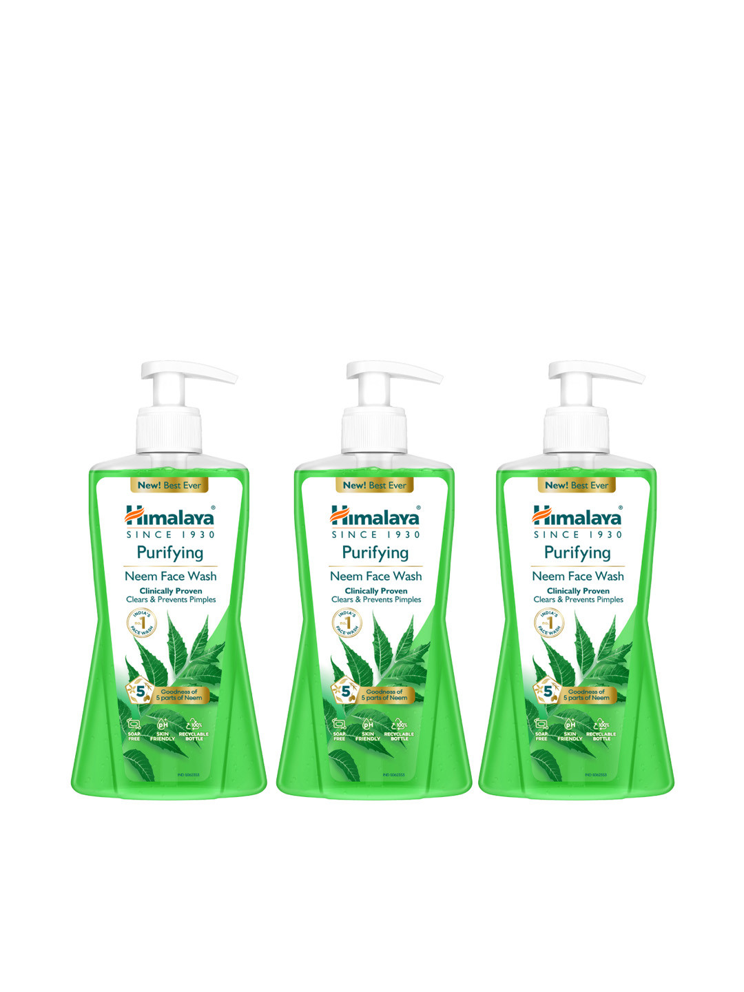 Himalaya 3Pcs Anti-Pimple Purifying Neem Face Wash with Turmeric - 400ml each