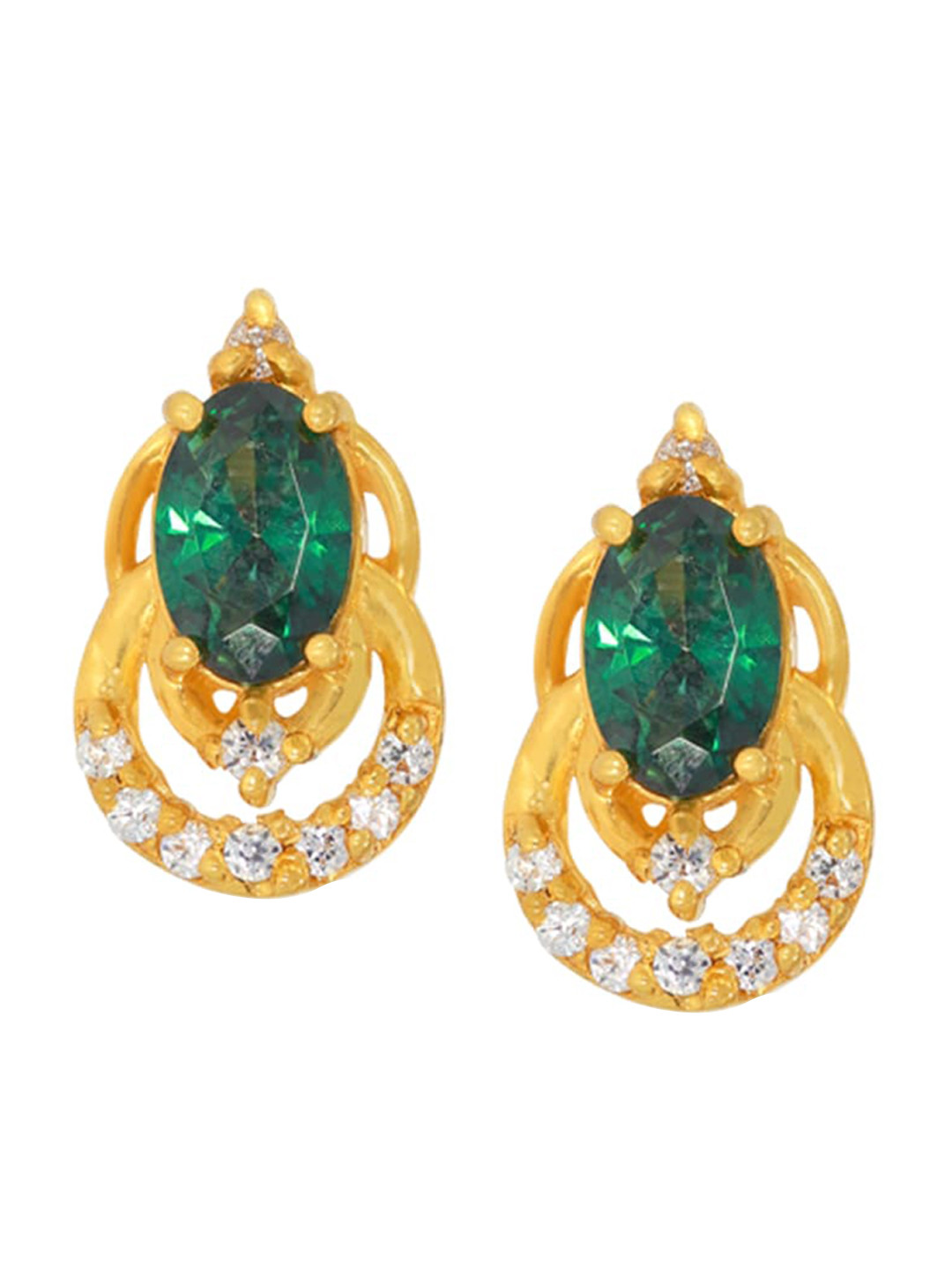 BHIMA 22K Hallmark 916 Purity Yellow Gold Green Stone Stud