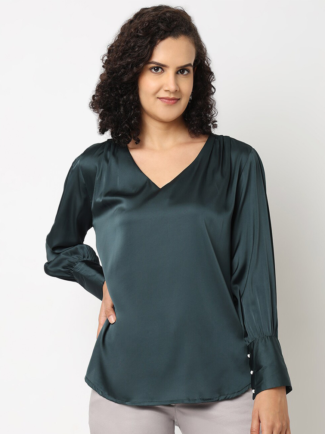 NOT SO PINK V Neck Long Cuffed Sleeves Regular Top