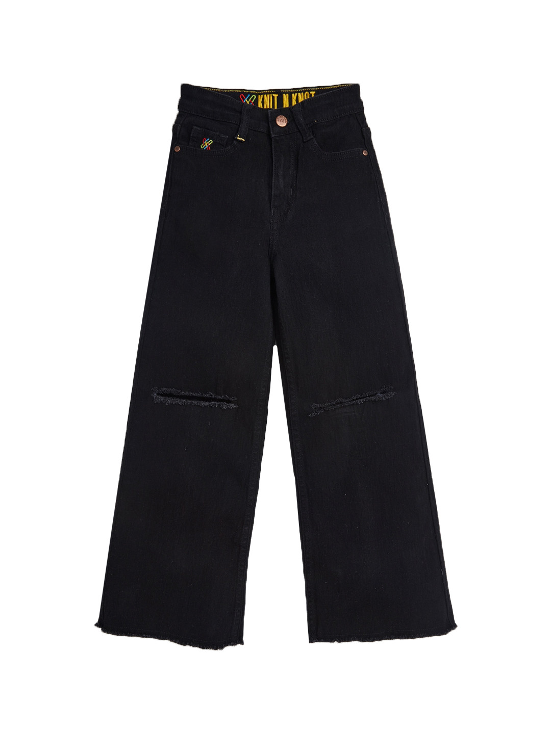 Knit N Knot Girls Wide Leg High-Rise Slash Knee Jeans