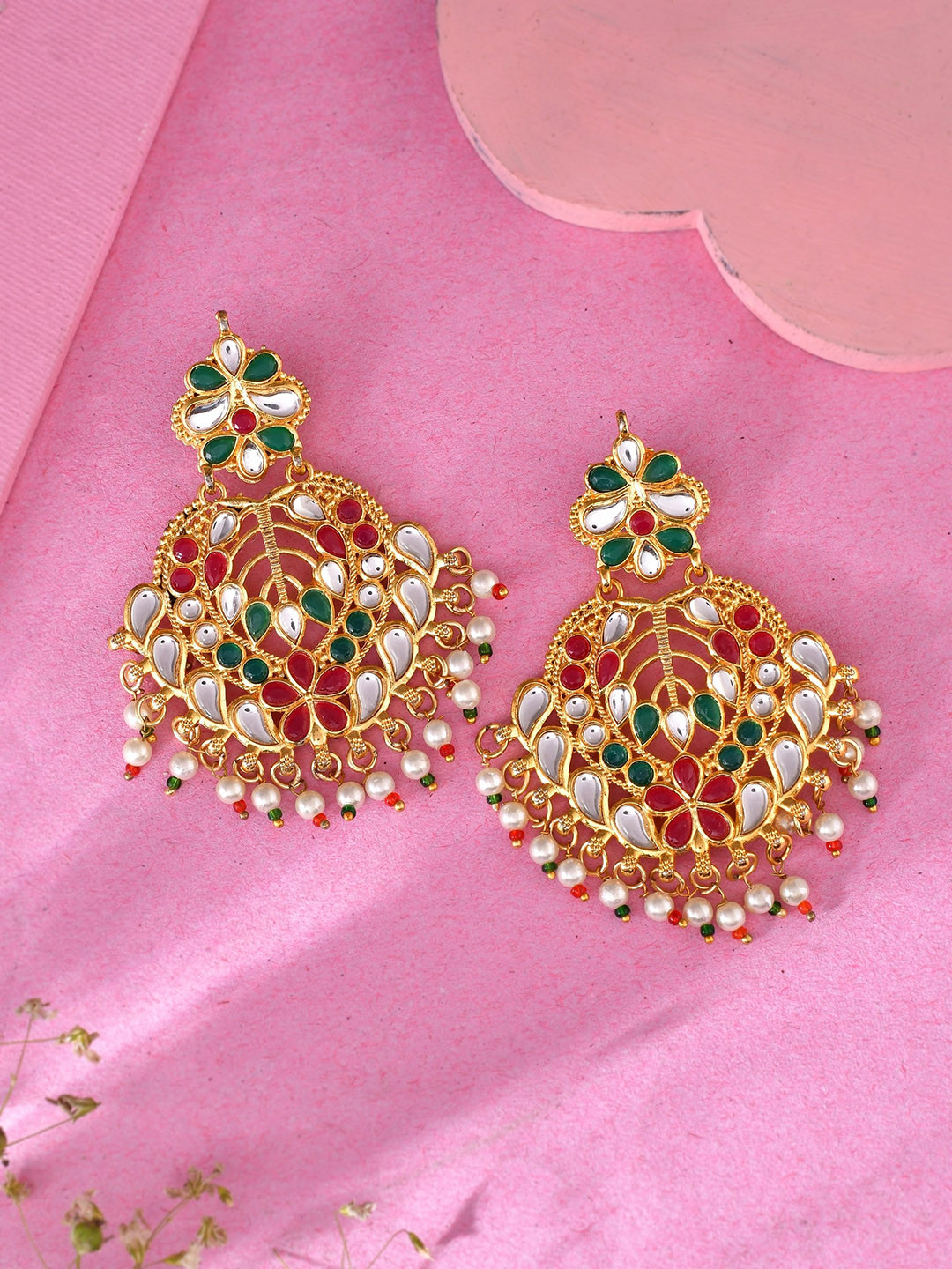 Silvermerc Designs Gold-Plated Floral Jadau Chandbalis