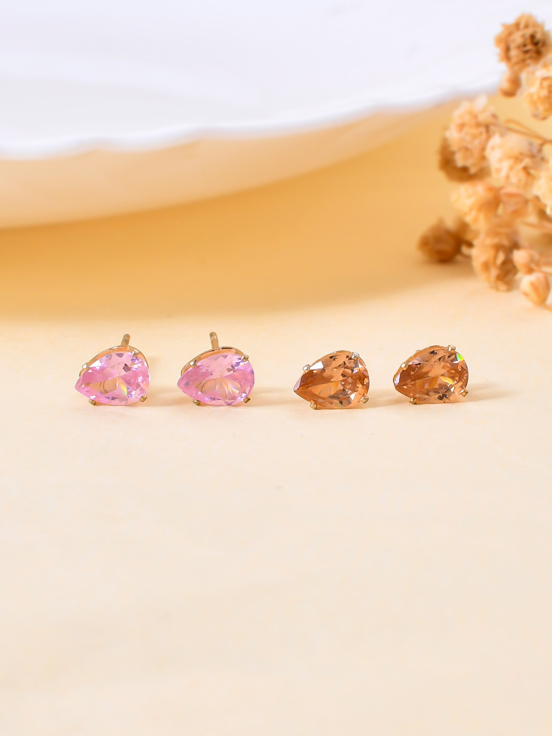 Silvermerc Designs Set Of 2 Rose Gold-Plated Oval Studs Earrings