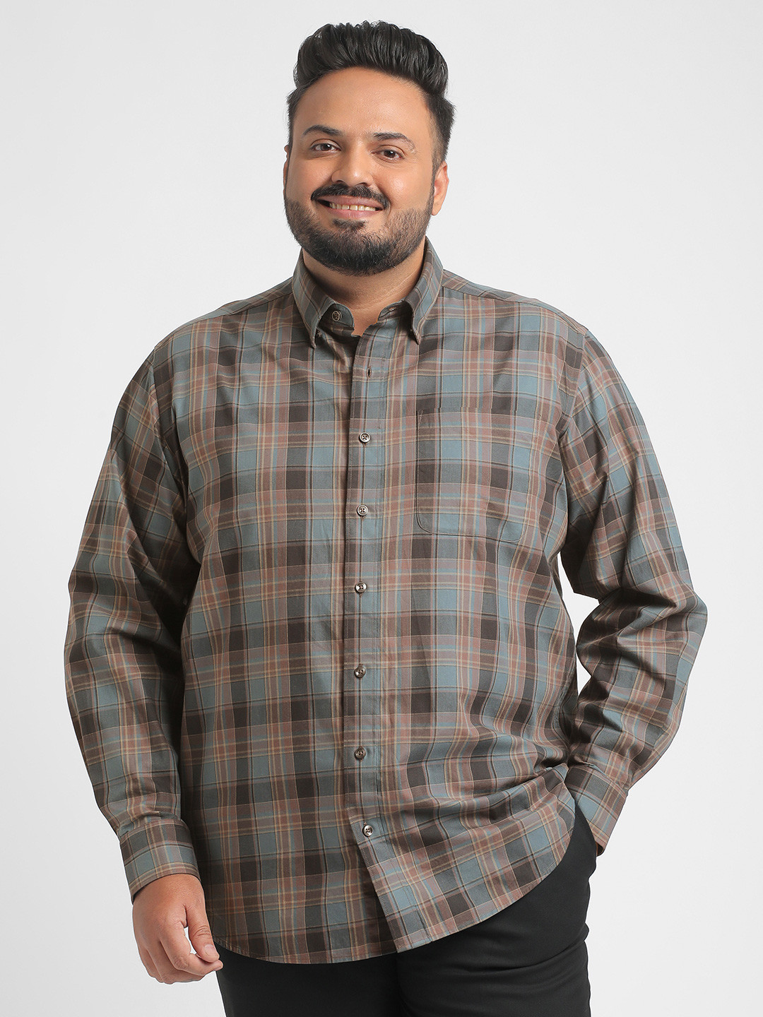 Big Hello - The Plus Life Men Tartan Checks Opaque Checked Casual Shirt