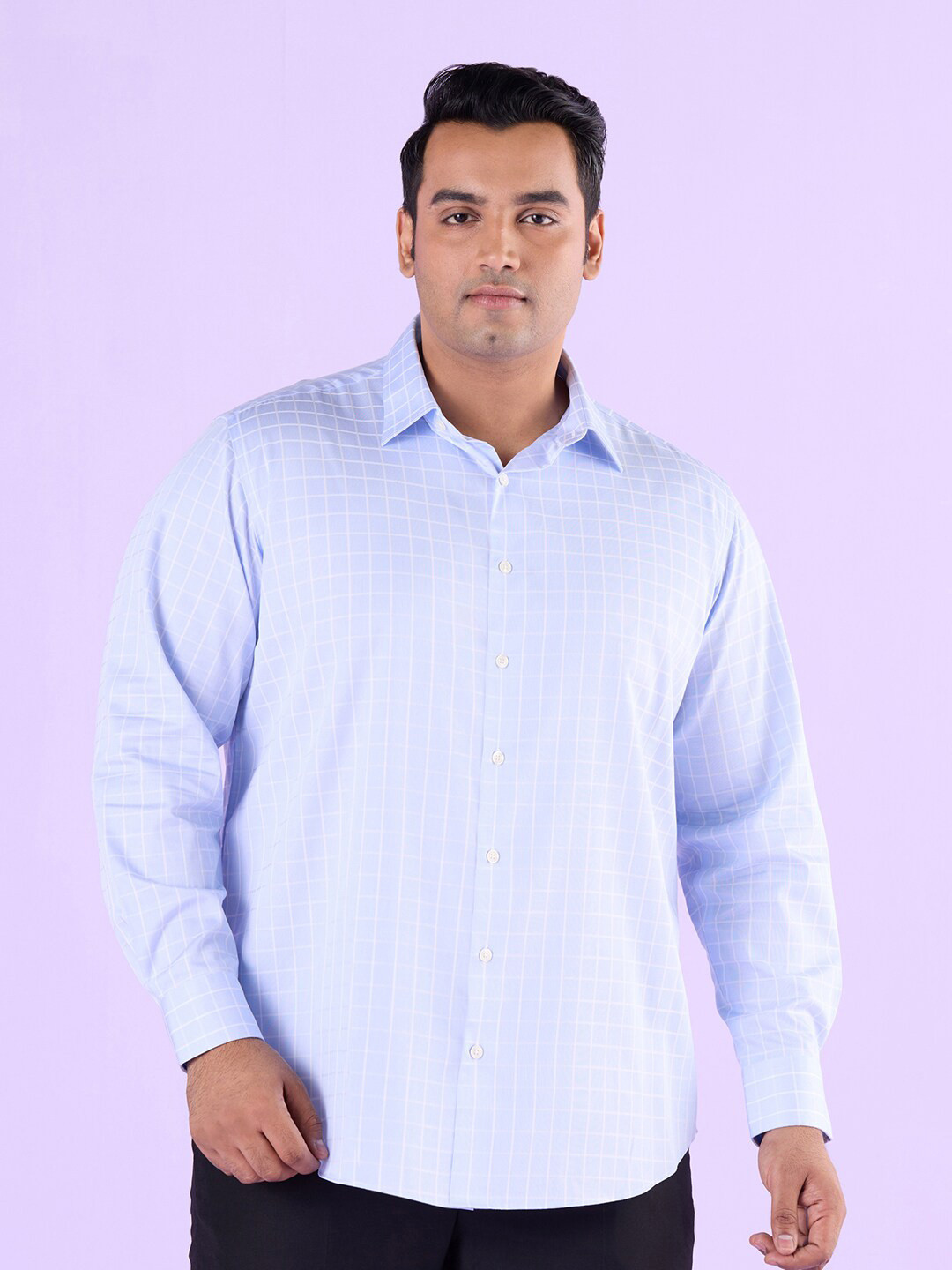 Big Hello - The Plus Life   Windowpane Checked Supima Cotton Casual Shirt