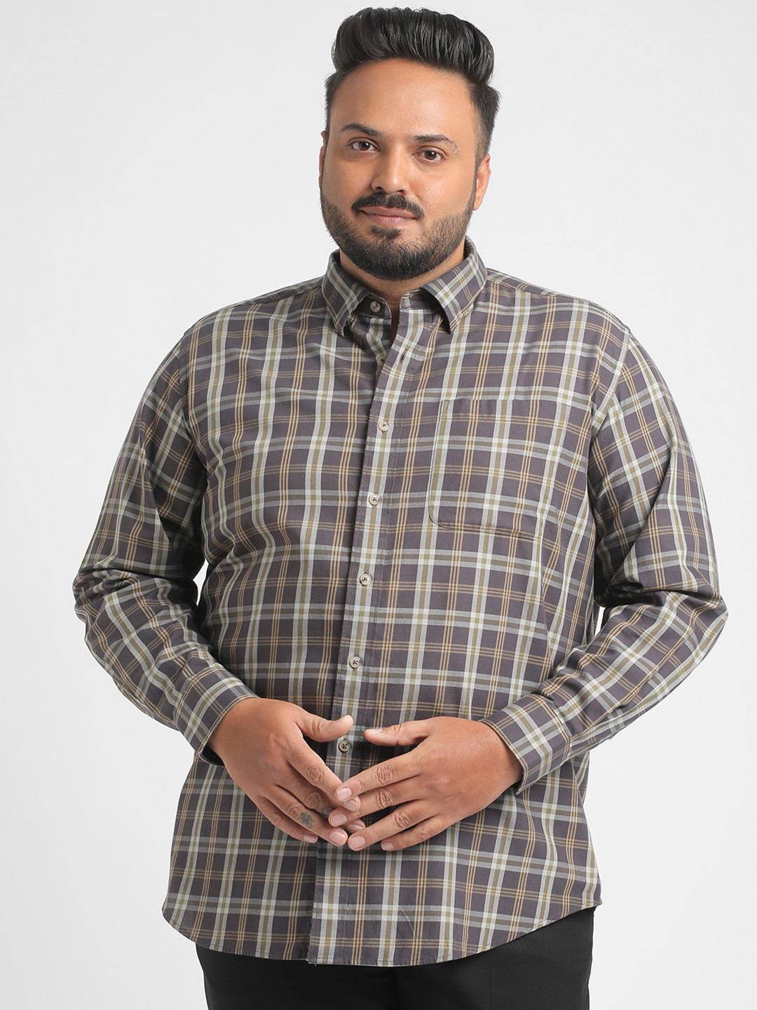Big Hello - The Plus Life Men Tartan Checks Opaque Checked Casual Shirt