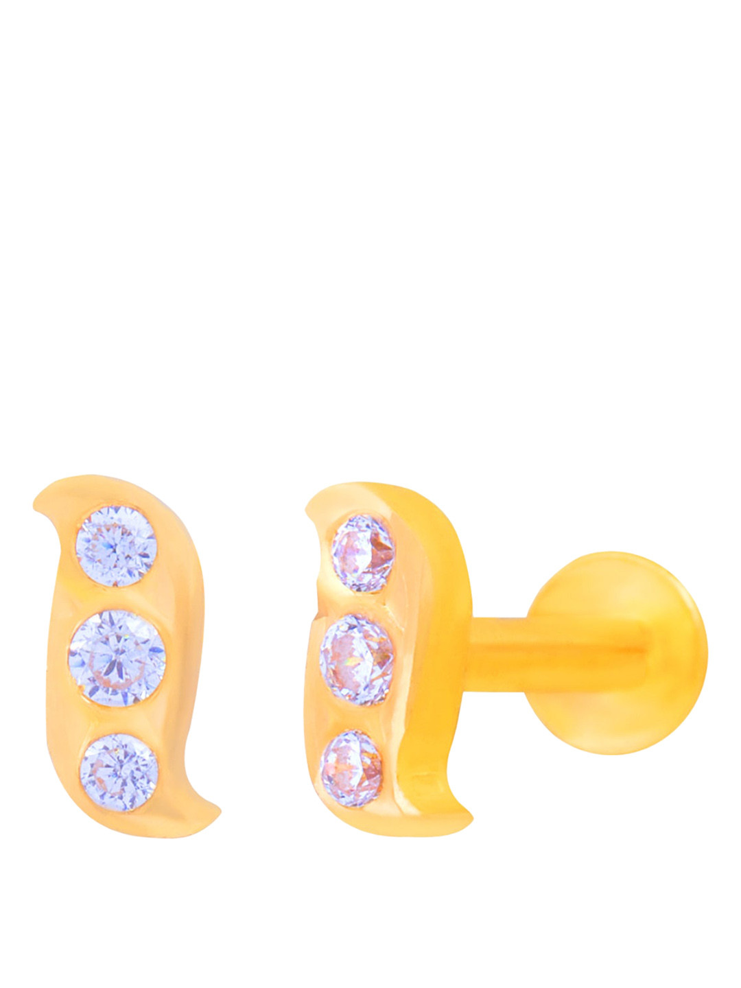 BHIMA 22K BIS Hallmark (916) Yellow Gold Elegant Tri Stone Nose Pin