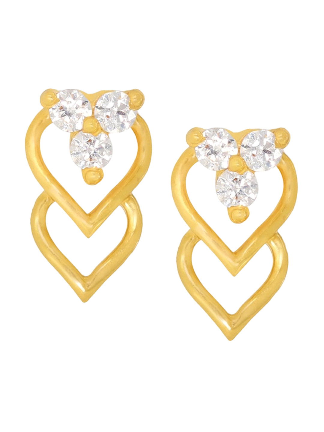 BHIMA 22K Hallmark 916 Purity Yellow Gold Hearts Studs With Stones