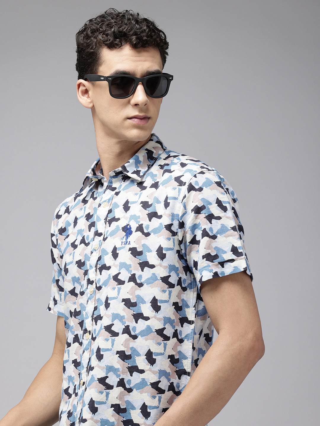 U.S. Polo Assn. Denim Co. Linen Cotton Slim Fit Conversational Printed Casual Shirt