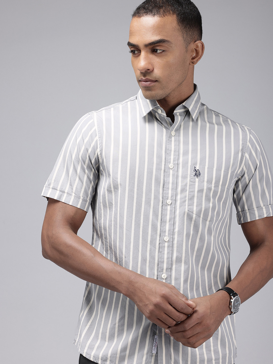 U.S. Polo Assn. Tailored Fit Vertical Stripes Pure Cotton Casual Shirt