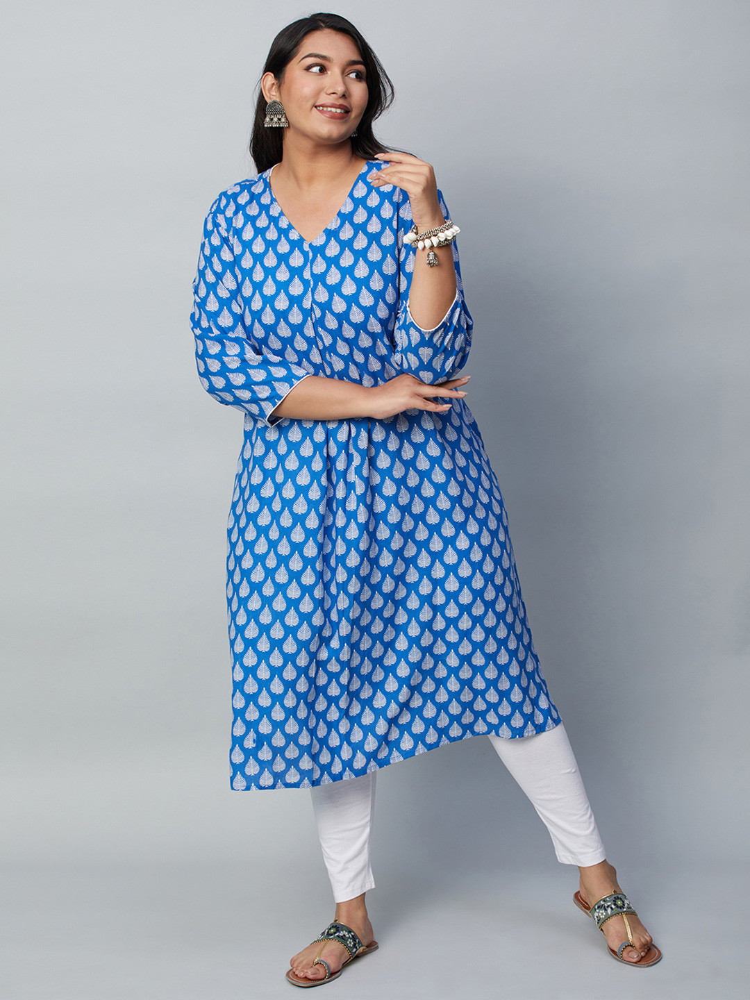 Big Hello - The Plus Life Women Ethnic Motifs Printed Flared Sleeves Mirror Work Anarkali Kurta