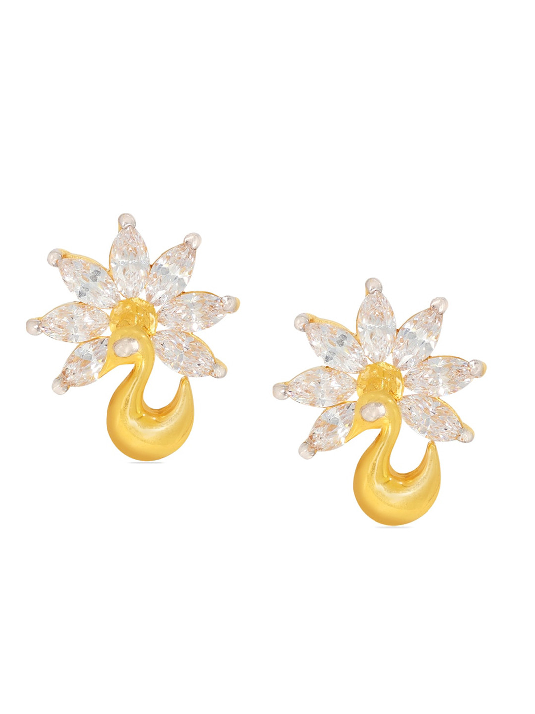 BHIMA Jewels 22K Hallmark 916 Purity Yellow Gold Molding Peacock Stone Stud