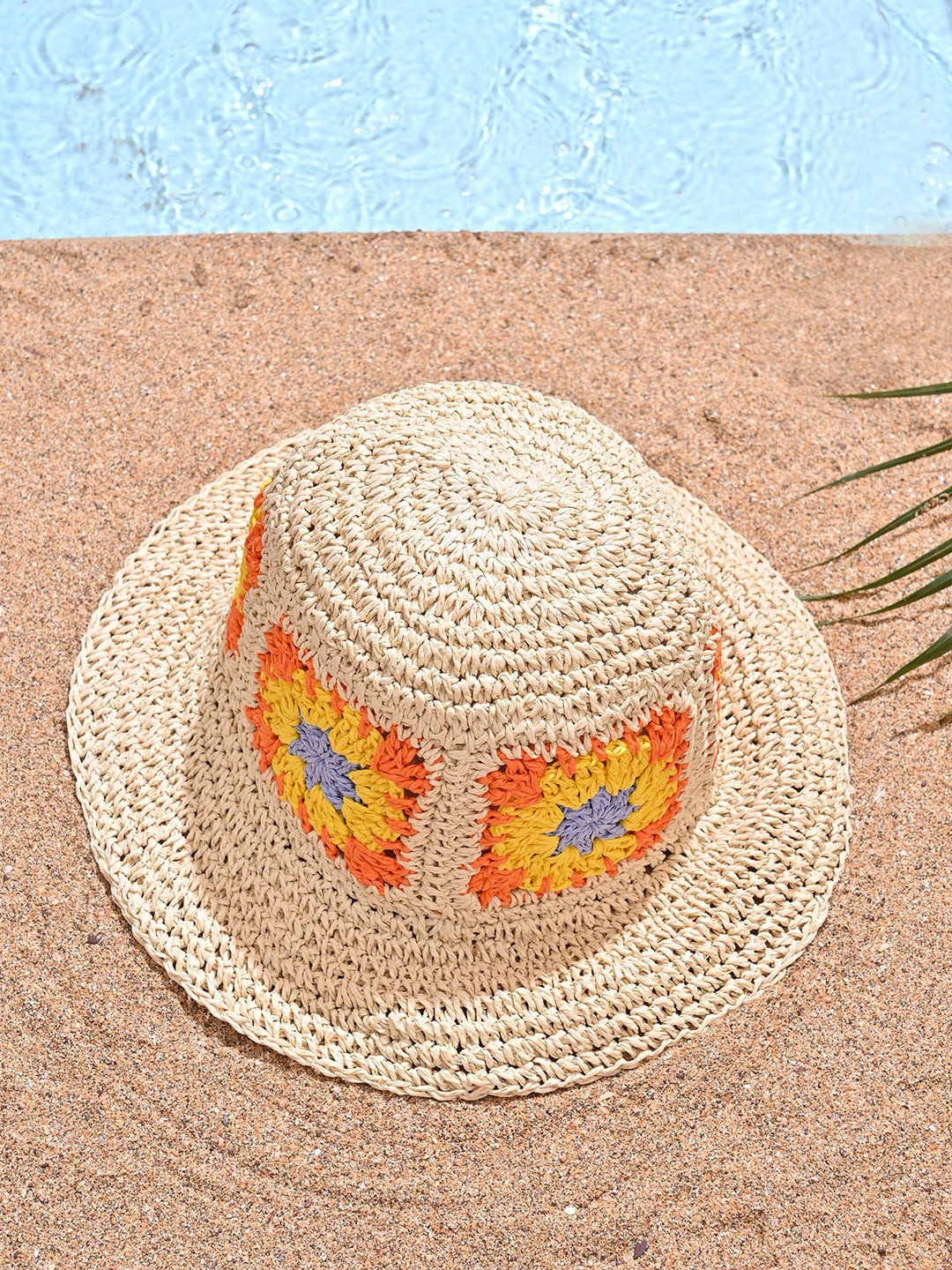 ToniQ Women Woven Straw Floral Summer Beach Hat