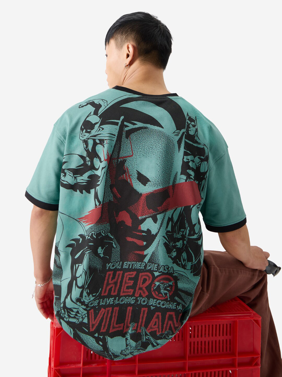 The Souled Store Green Batman Graphic Printed Oversized Pure Cotton T-shirt