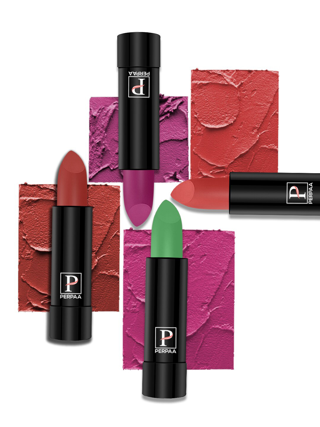 PERPAA Set Of 4 Cremy Matte Texture Long Lasting Lipstick 3.5g Each - Shades 305-55-58-93