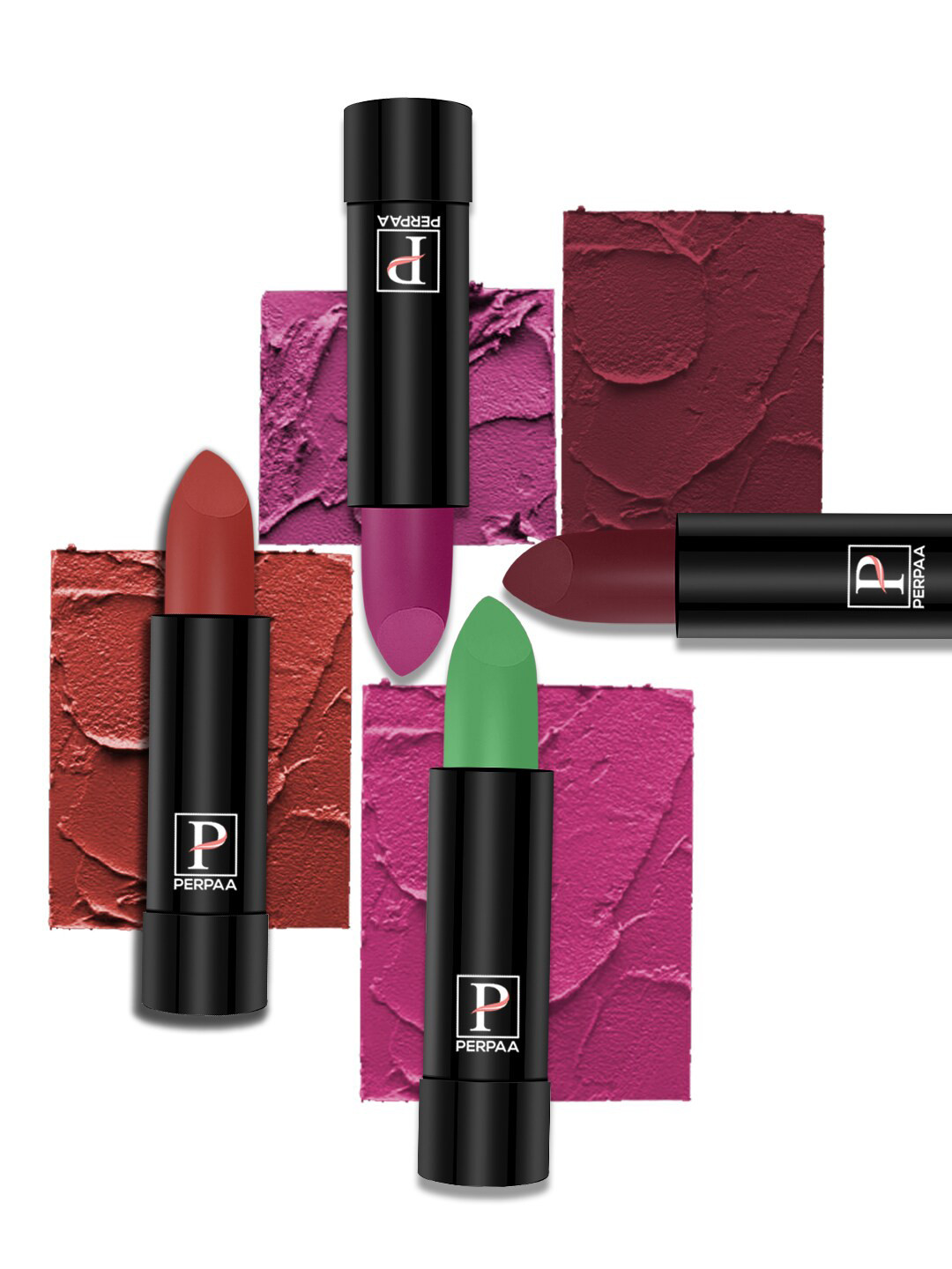 PERPAA Set Of 4 Cremy Matte Texture Long Lasting Lipstick 3.5g Each - Shades 305-55-58-95