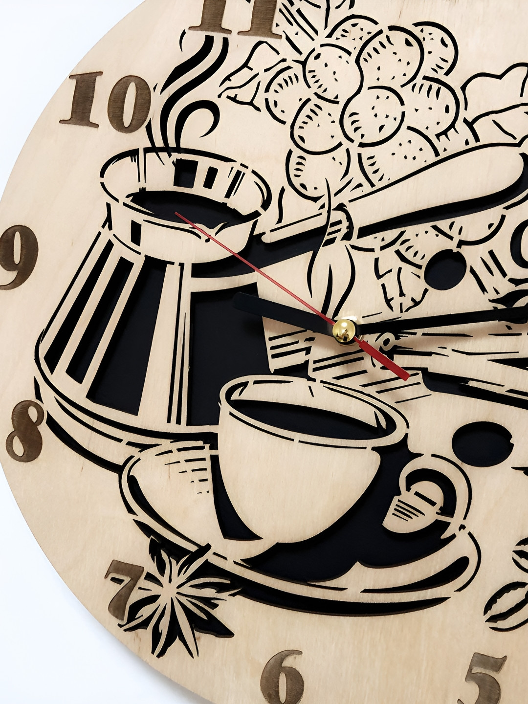 QEZNEF Beige & Black Textured Wooden Round Contemporary Wall Clock