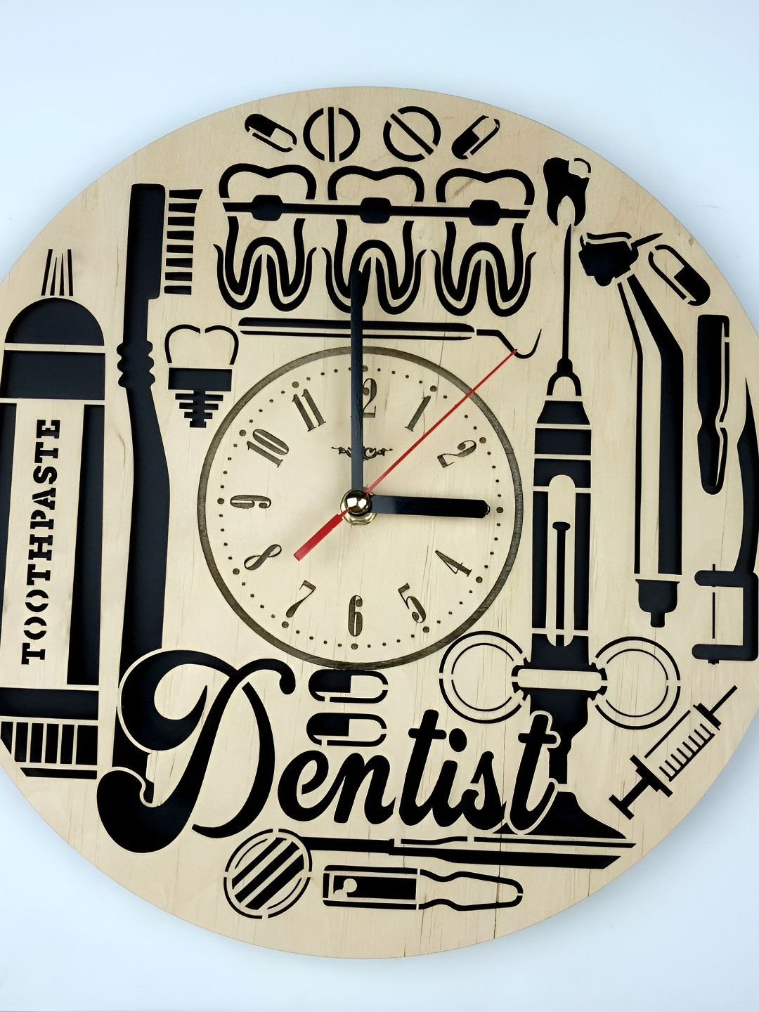 QEZNEF Beige Wood Handcrafted Round Battery Analogue Wall Clock-32cm