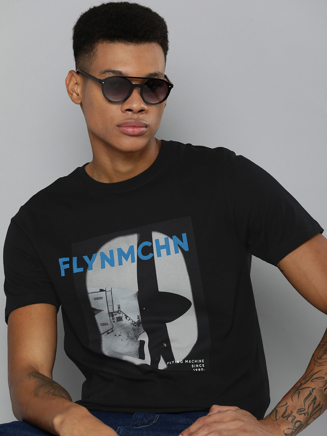 Flying Machine Pure Cotton Graphic Printed T-shirt
