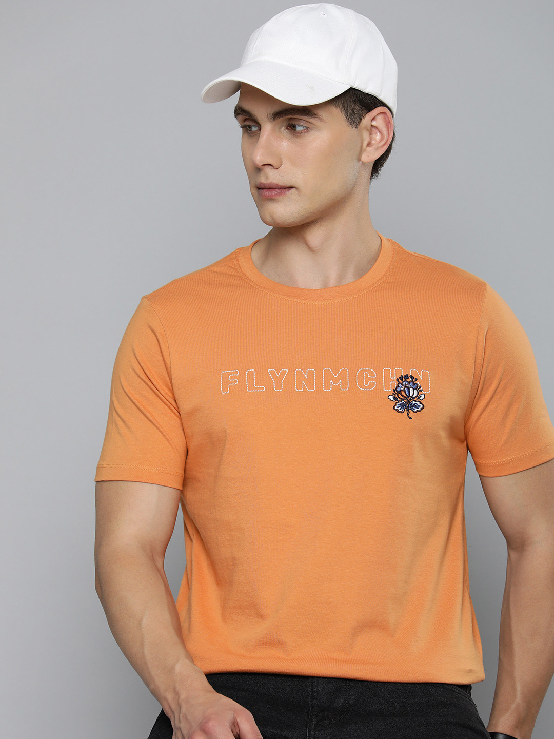 Flying Machine Pure Cotton Brand Logo Embroidered Casual T-shirt