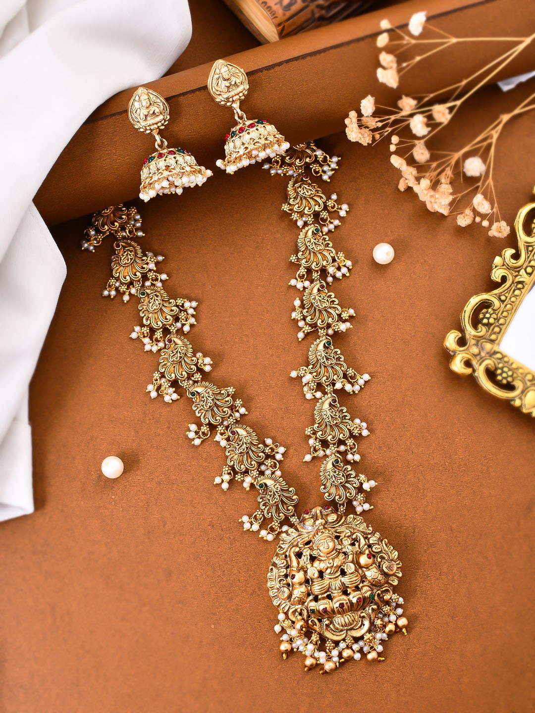 Silvermerc Designs Gold Plated Temple Jewellery Set