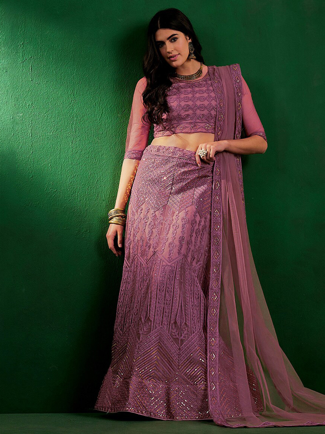 Sangria Sequen Embroidered Semi-Stitched Lehenga Choli With Dupatta