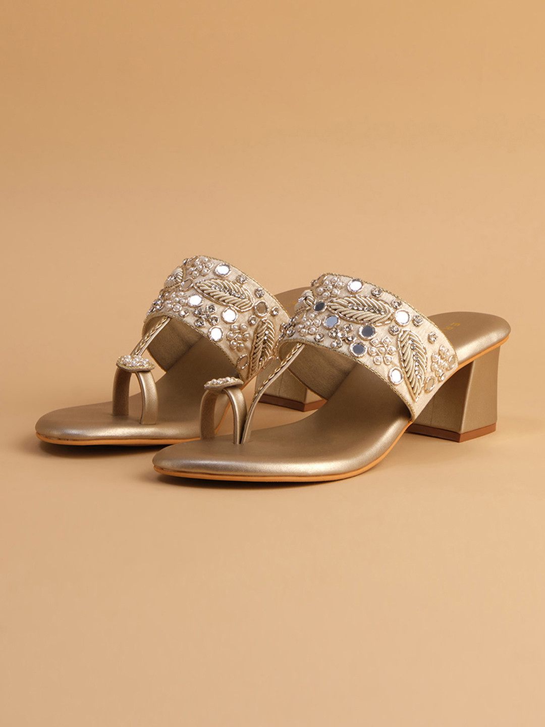 ERIDANI Embellished Open Toe Block Heels