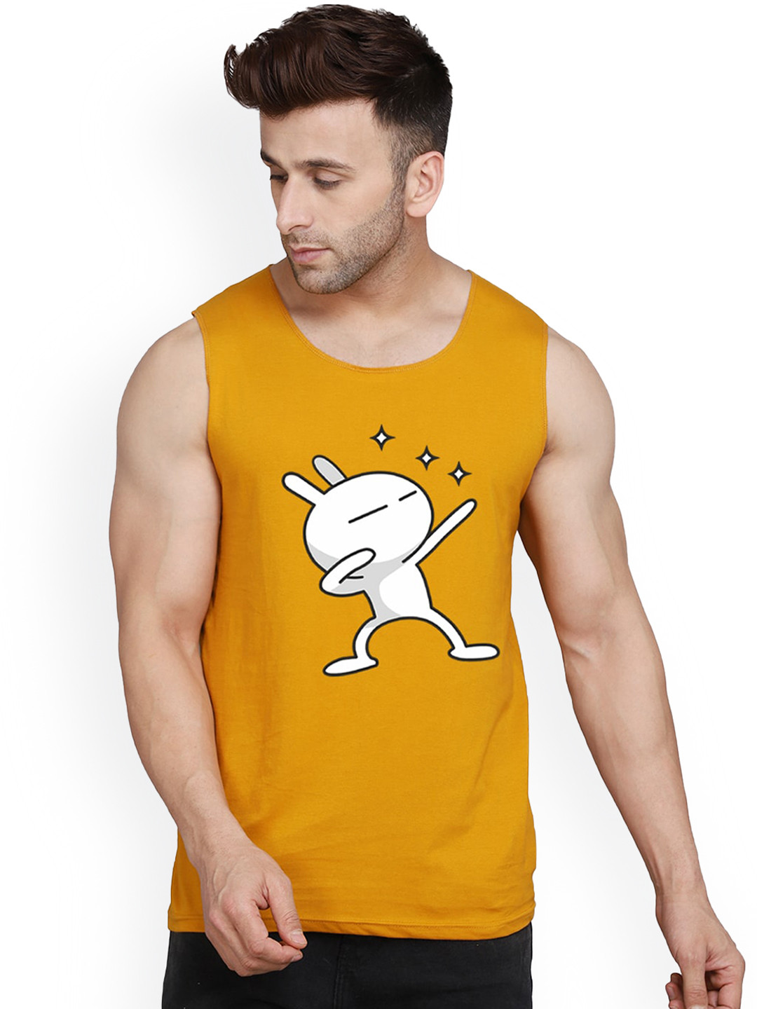 SLOWLORIS Men Graphic Printed Sleeveless Bio-Wash Innerwear Vests SL26 ZOZO MUSTARD