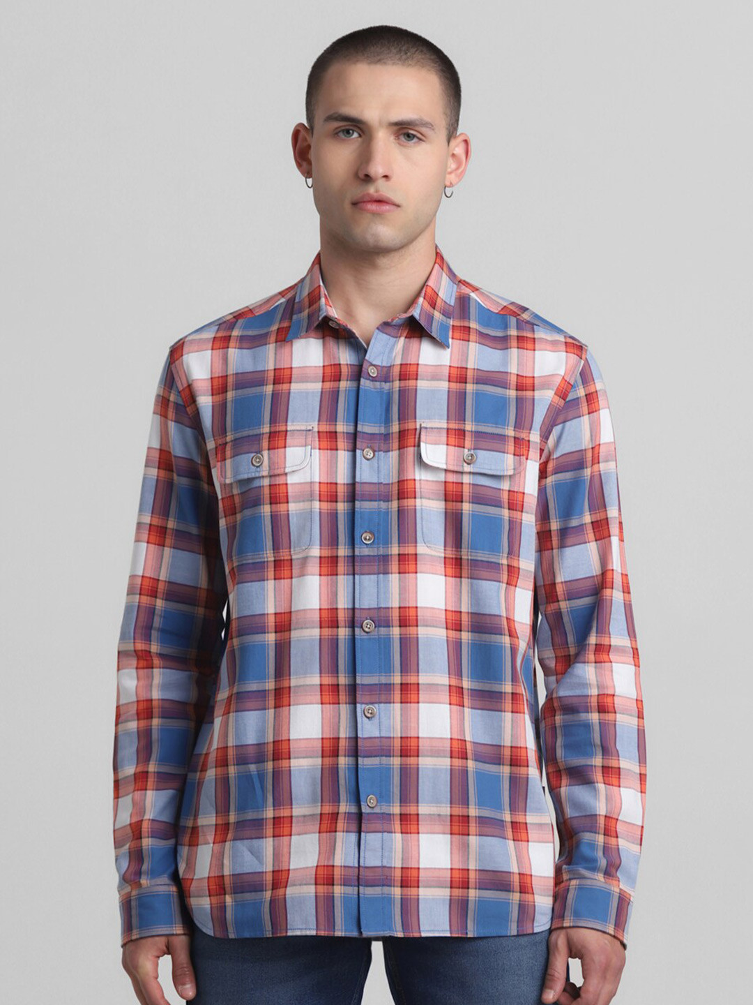 Jack & Jones Finery Tartan Checked Spread Collar Cotton Casual Shirt