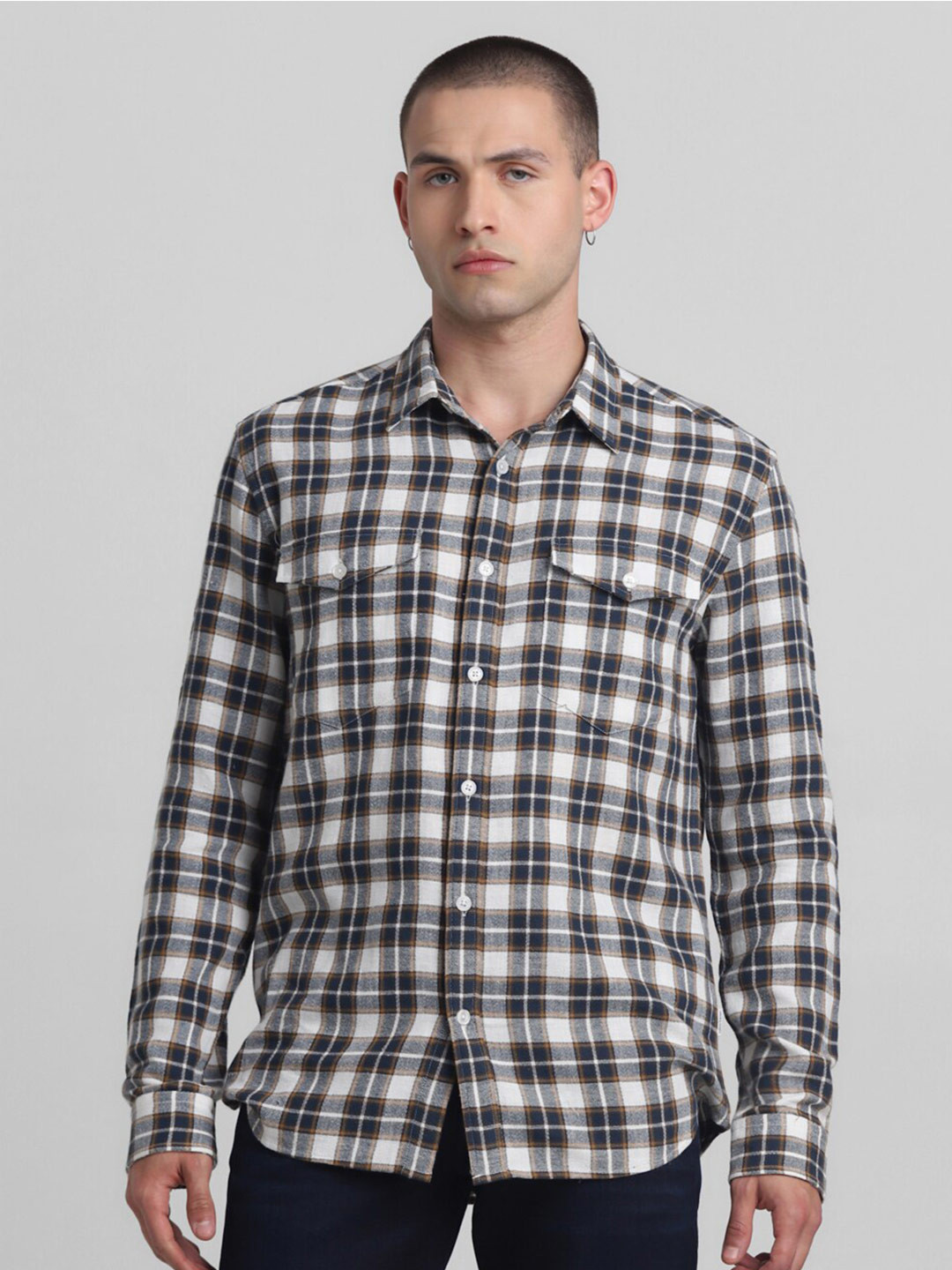 Jack & Jones Tartan Checked Opaque Cotton Casual Shirt