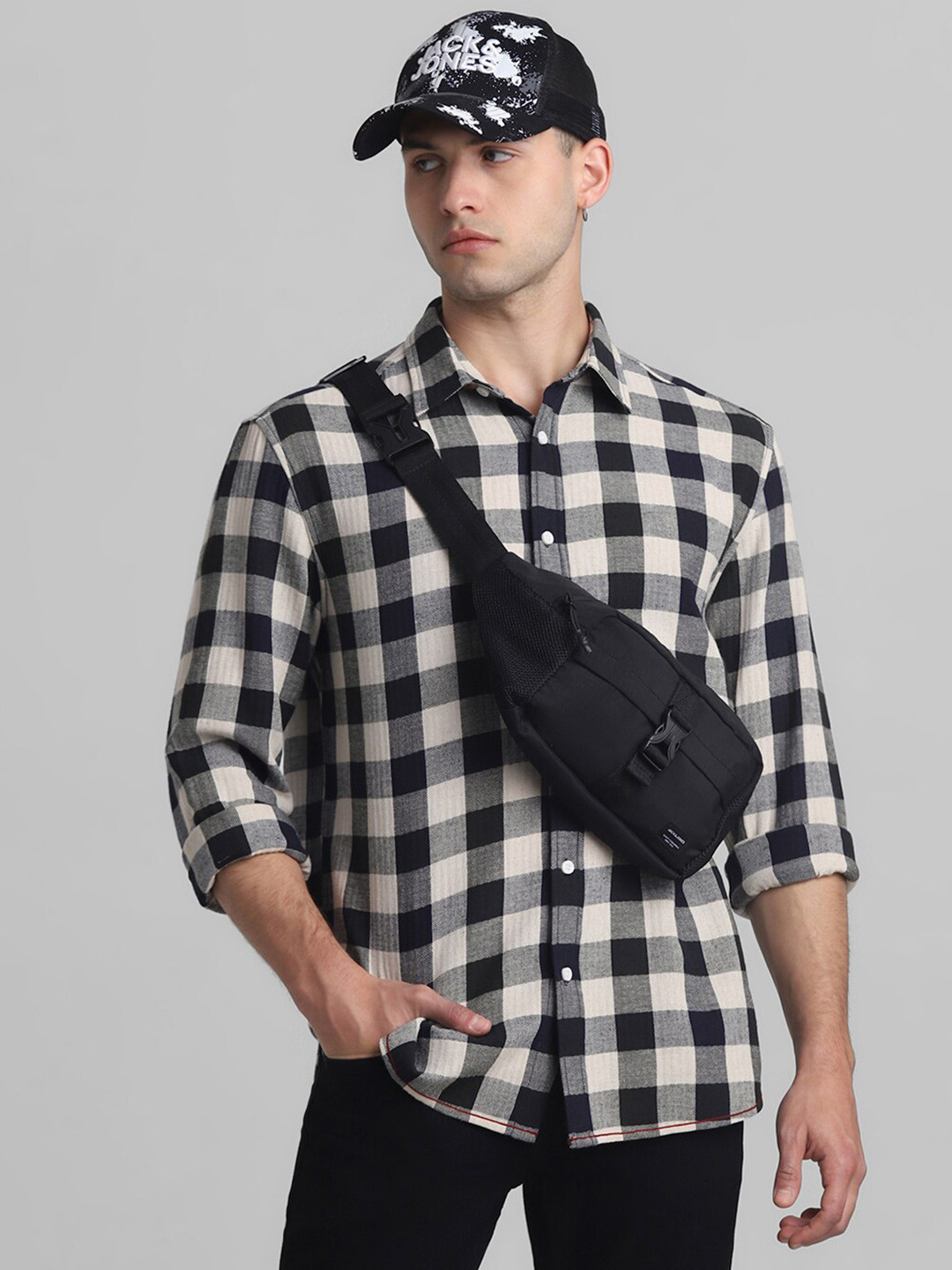 Jack & Jones Buffalo Checked Cotton Linen Casual Shirt