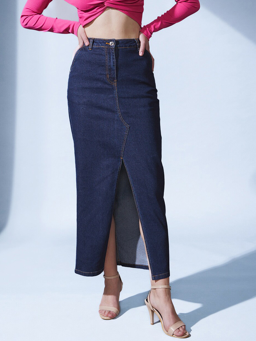 STREET 9 Denim Slit Maxi Skirt