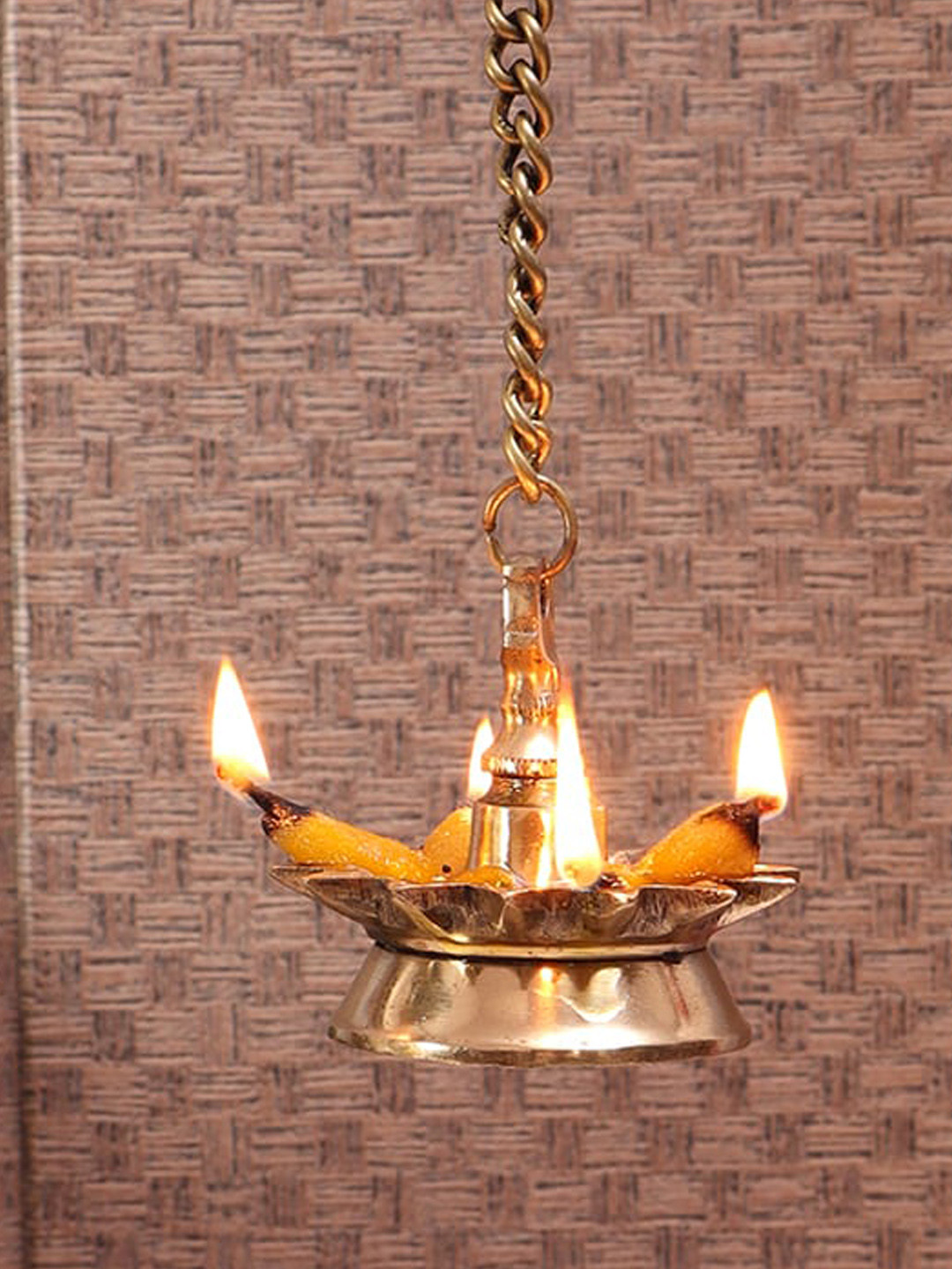 Two Moustaches Gold Toned 2 Pieces 14 Oil Wick Brass Hanging Diyas