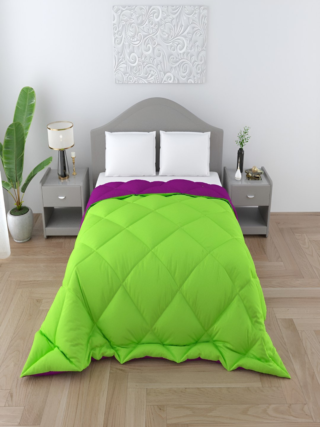 tundwal's Green & Purple Geometric Heavy Winter Single Bed Comforter