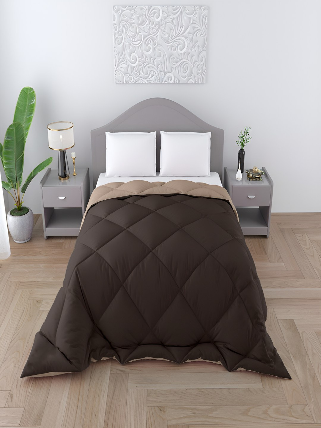 tundwal's Brown & Bronze-Toned Geometric Heavy Winter Single Bed Comforter