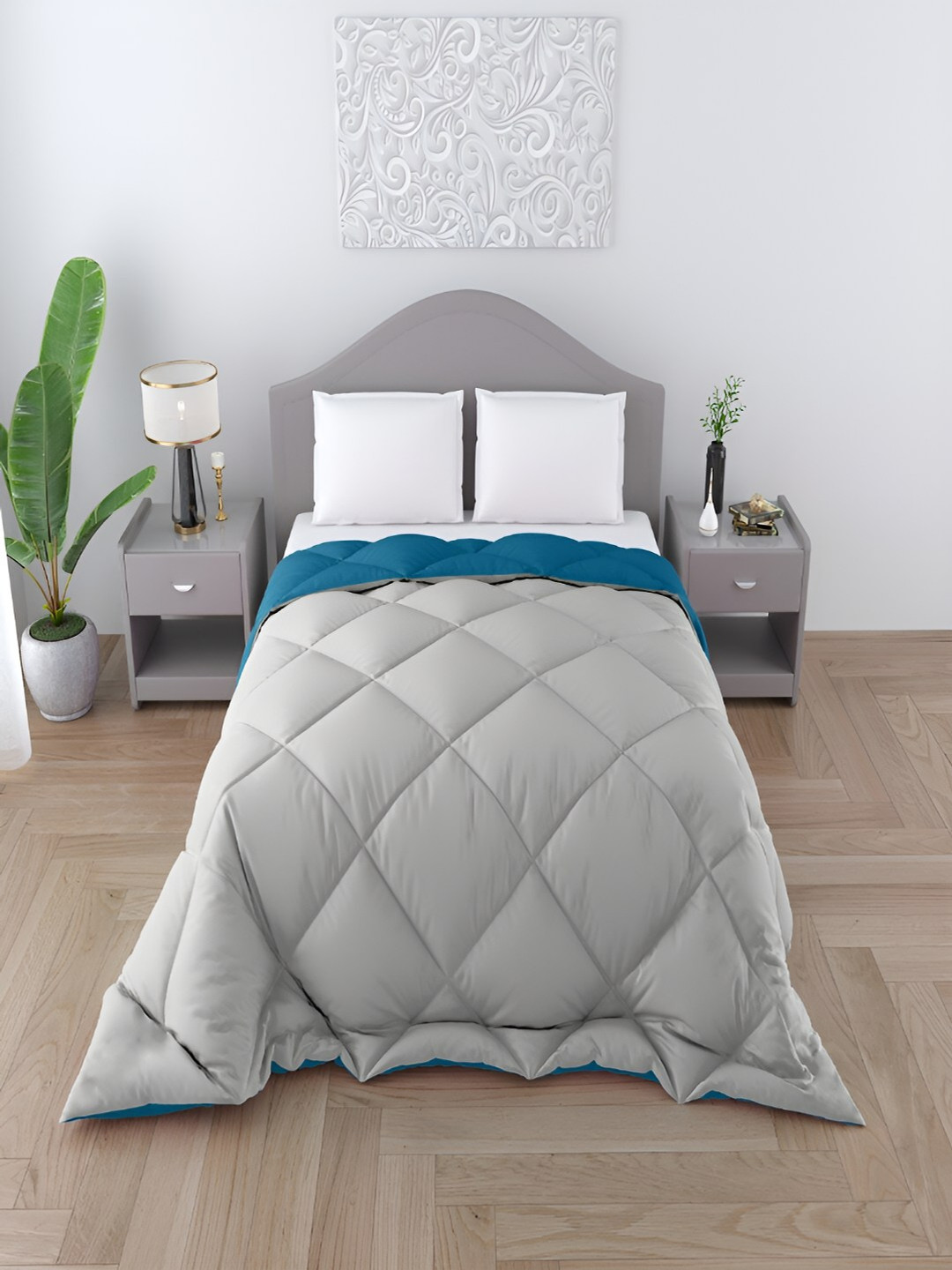 tundwal's Grey & Teal Green Blue Heavy Winter Reversible Double Bed Comforter