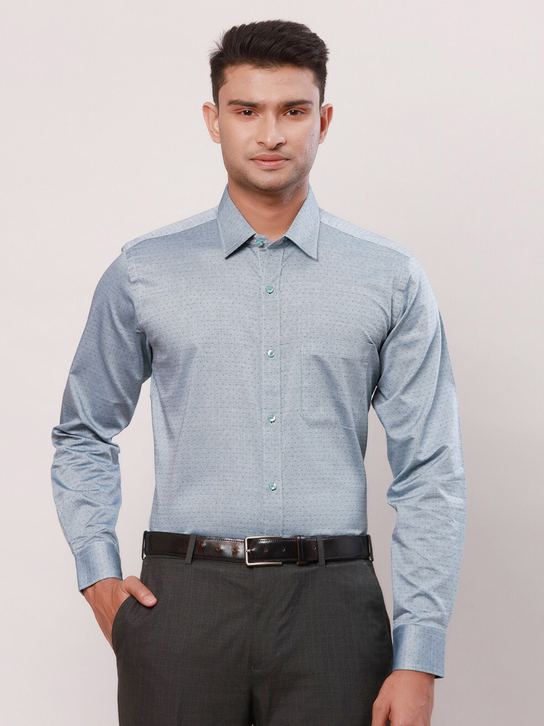 Raymond Printed Cotton Cutaway Collar Shirt
