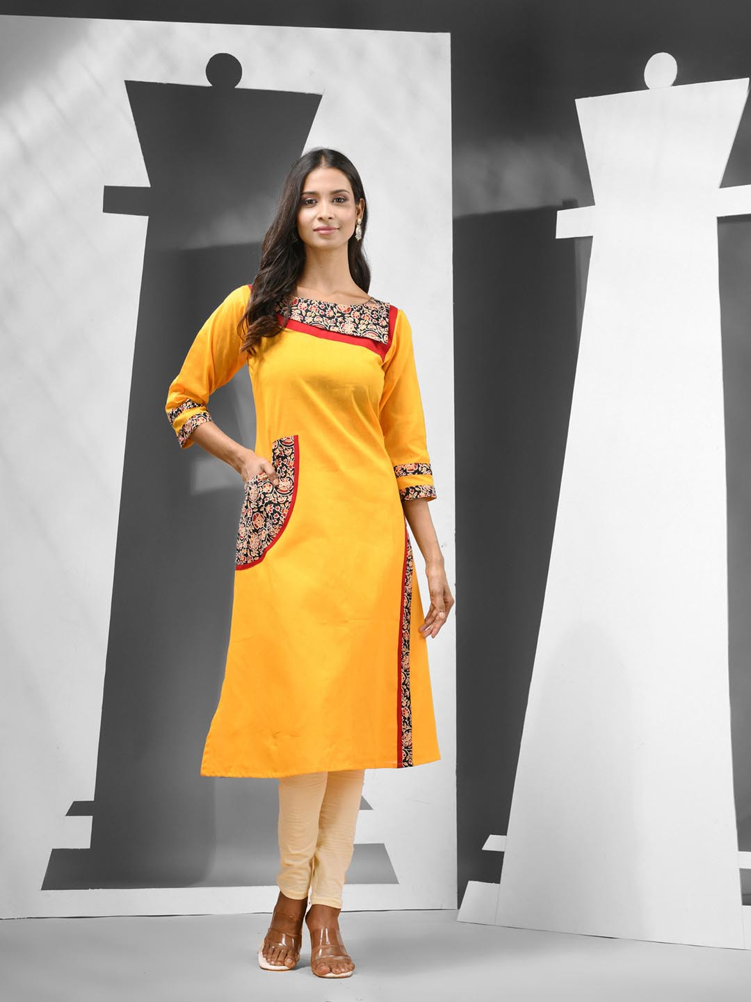 Charukriti Ethnic Motifs Printed Round Neck Cotton A-Line Kurta