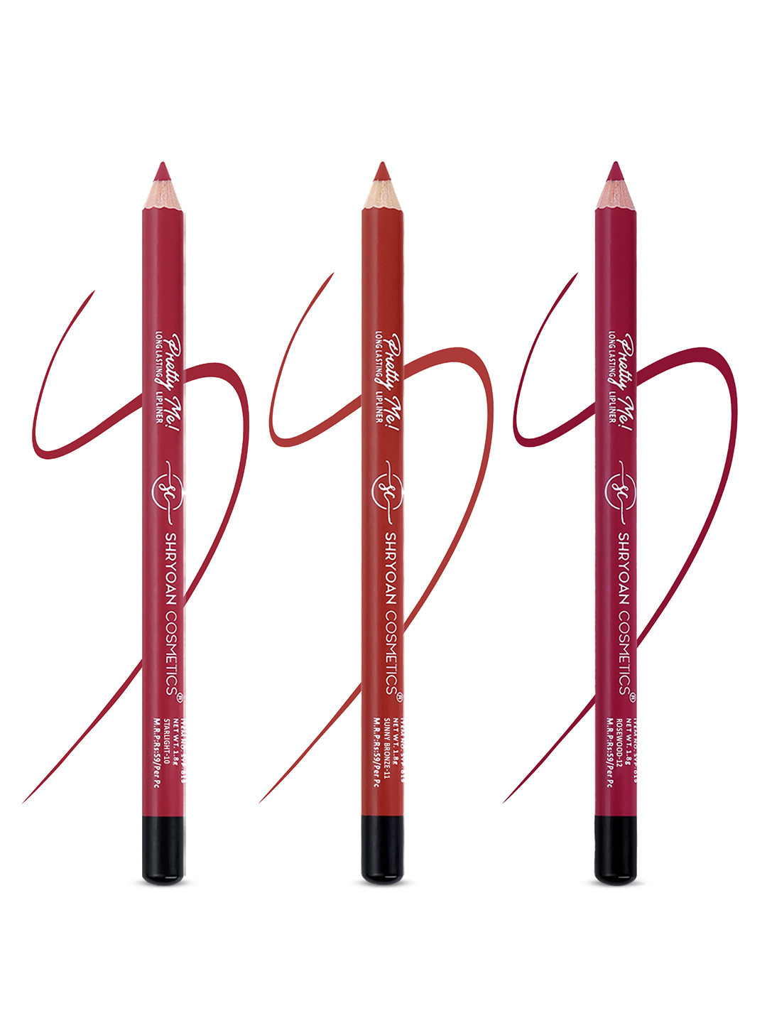 SHRYOAN Set Of 3 Pretty Me Bold Lipliner & Eye Liner Matte Pencil- 1.8g Each - 10-11-12