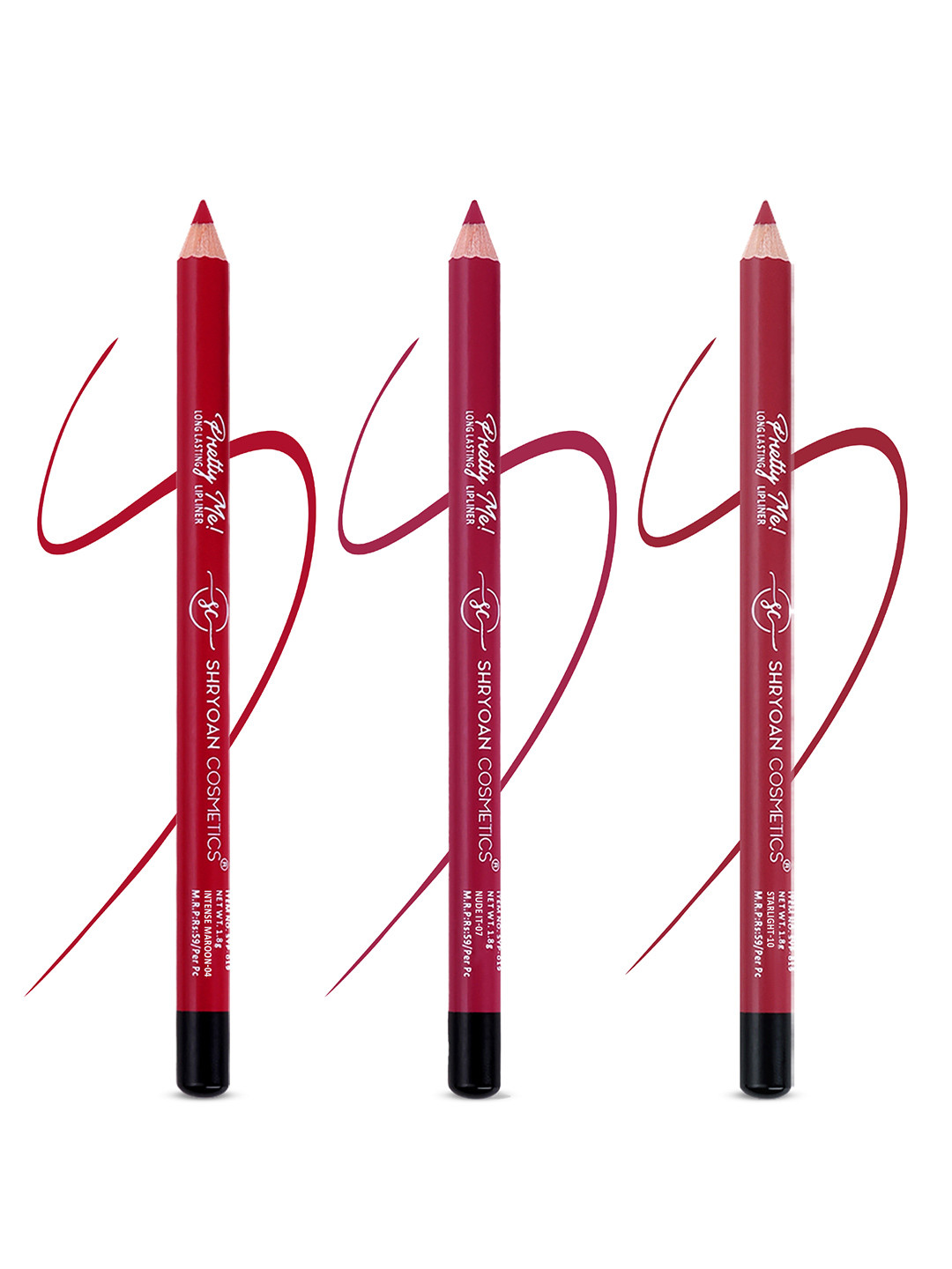 SHRYOAN Set Of 3 Pretty Me Bold Lipliner & Eye Liner Matte Pencil - 1.8g Each - 04-07-10