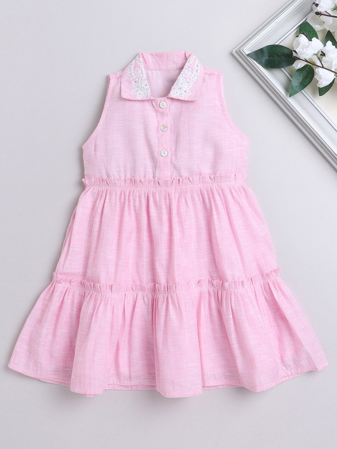 The Magic Wand Girls Shirt Collar Cotton Fit & Flare Dress