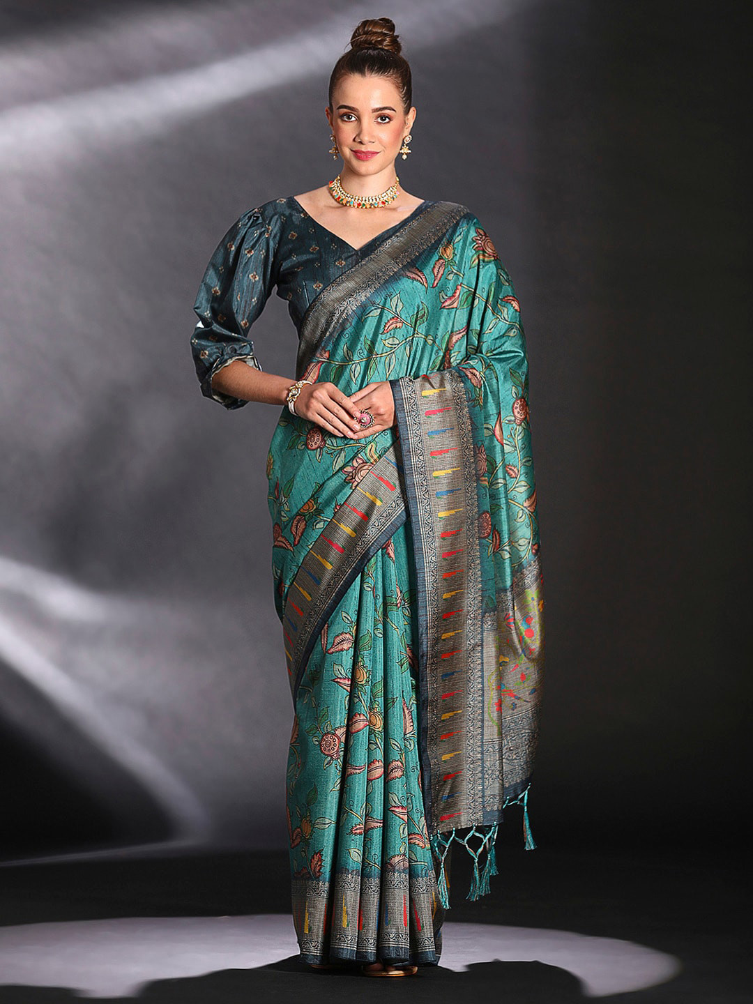 Saree mall Floral Printed Cotton Bagru Sarees