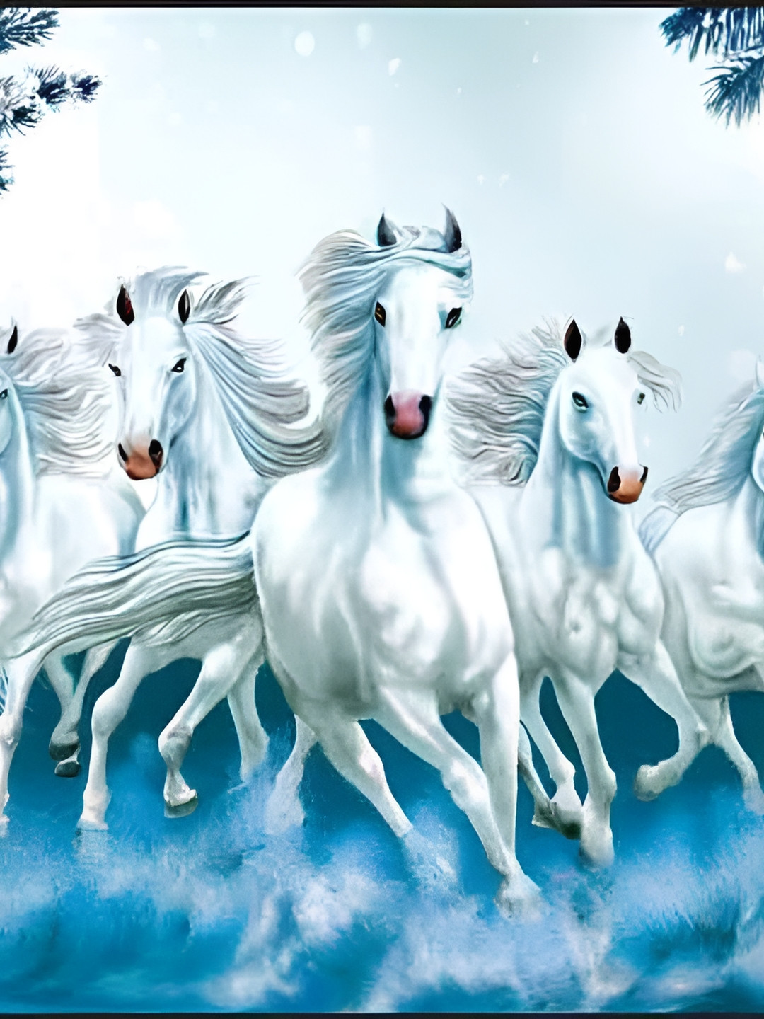British Terminal White & Blue Horses Printed Wall Sticker