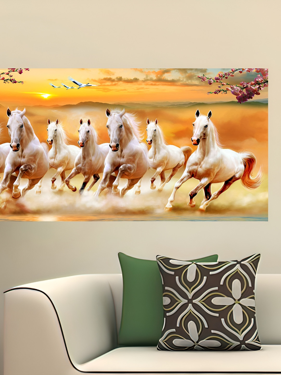 British Terminal Yellow & White 7 Horse Vastu Poster Animals Wall Photograph