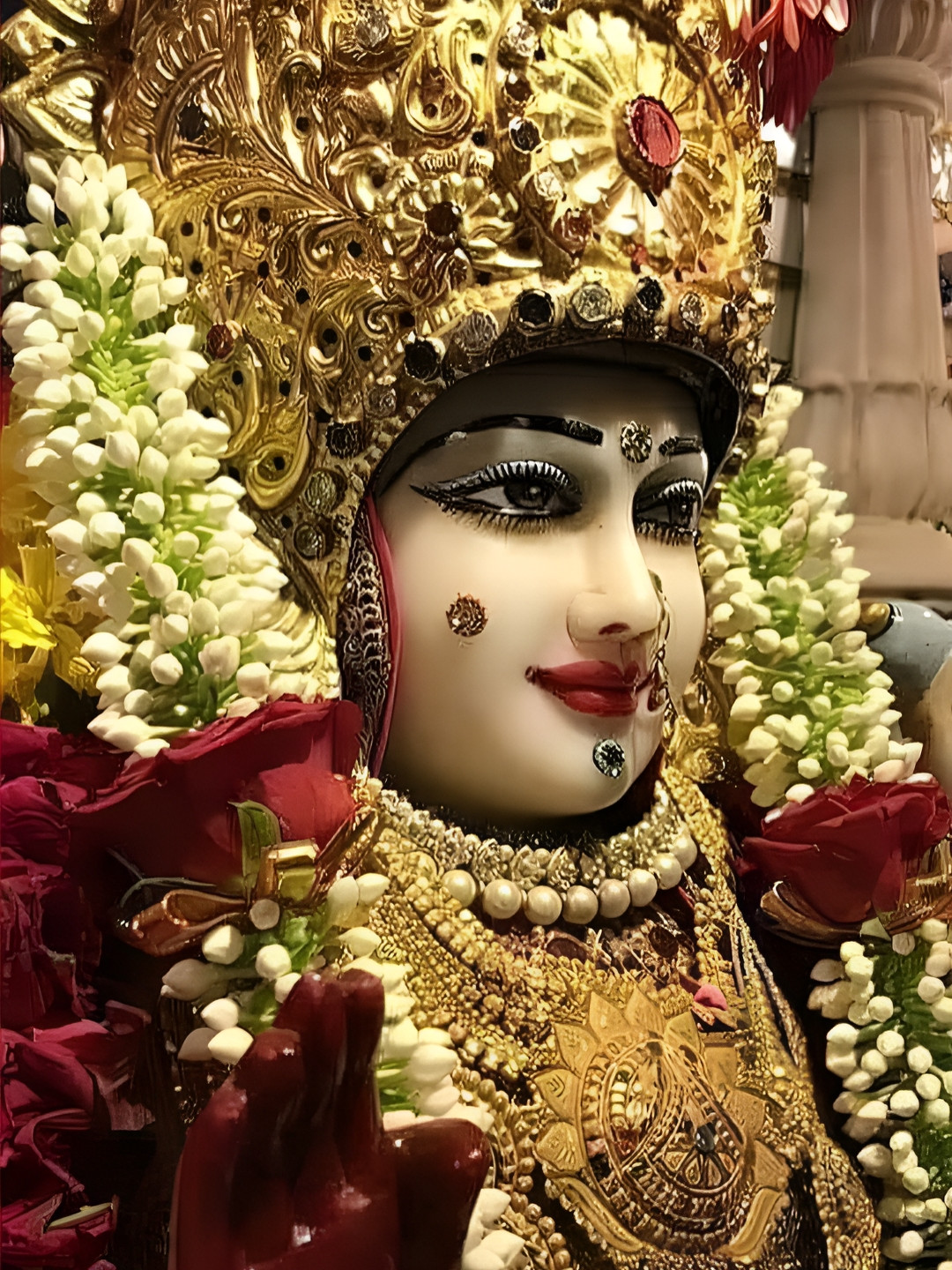 British Terminal Gold-Toned & Red Goddess Meldi Maa Religious Wall Painting